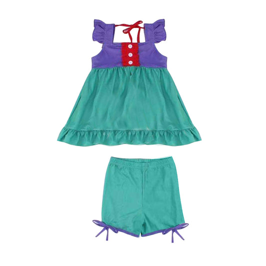 GSSO0970 Green Princess Cute Summer Short Sleeve Outfit Kid Clothing Sets