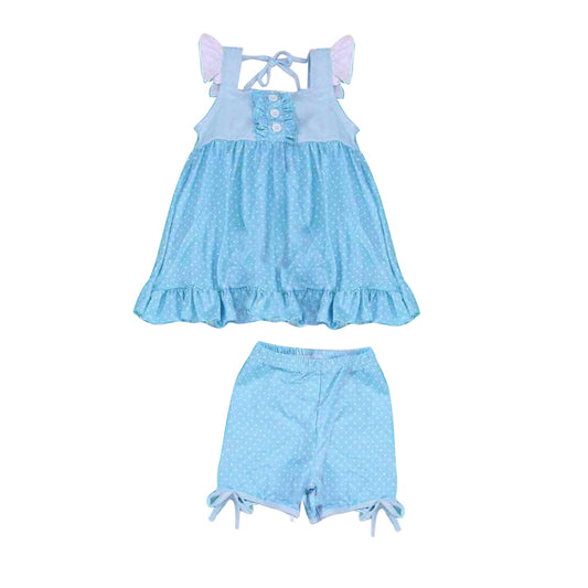 GSSO0973 Sky Blue Princess Cute Summer Short Sleeve Outfit Kid Clothing Sets