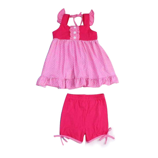 GSSO0974 Rose Red Princess Cute Summer Short Sleeve Outfit Kid Clothing Sets