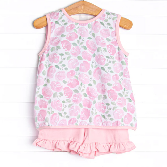 GSSO0975 Floral Cute Summer Short Sleeve Outfit Kid Clothing Sets