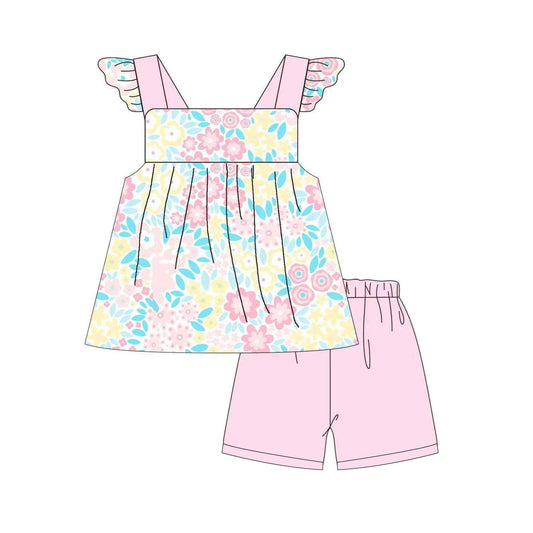 GSSO0991  Summer Floral Short Sleeve Outfit Kid Clothing