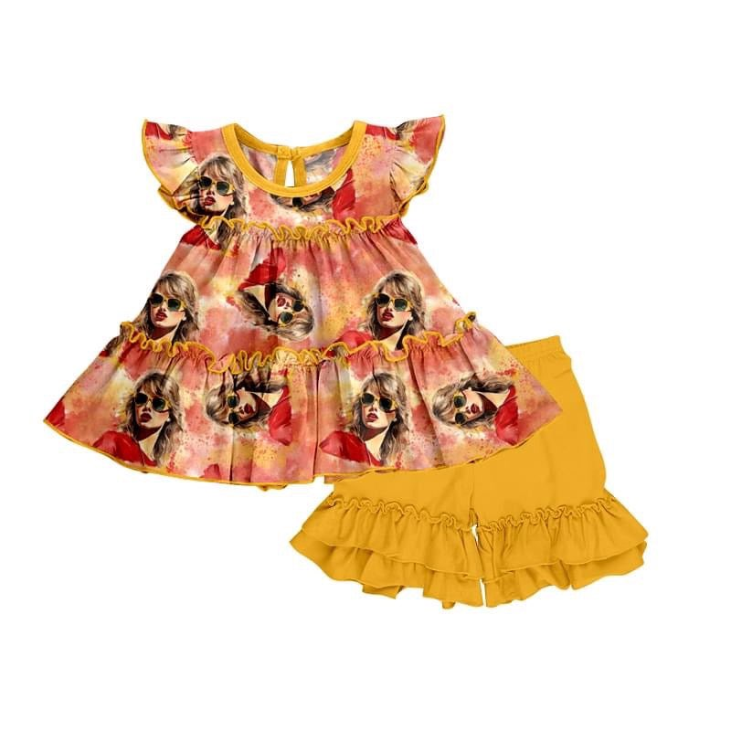 GSSO0996 Yellow Singer Kid Summer Short Sleeve Shirt Outfit Kid Clothes