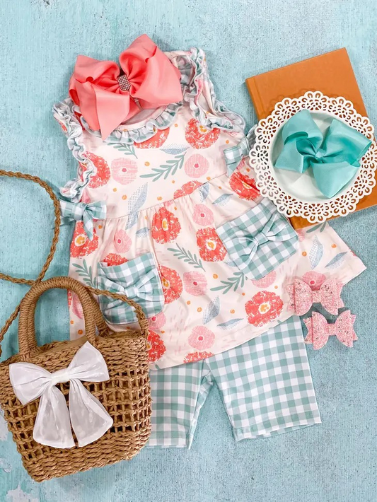 GSSO0999 Floral Girl Summer Short Sleeve Kid Boutique Outfits