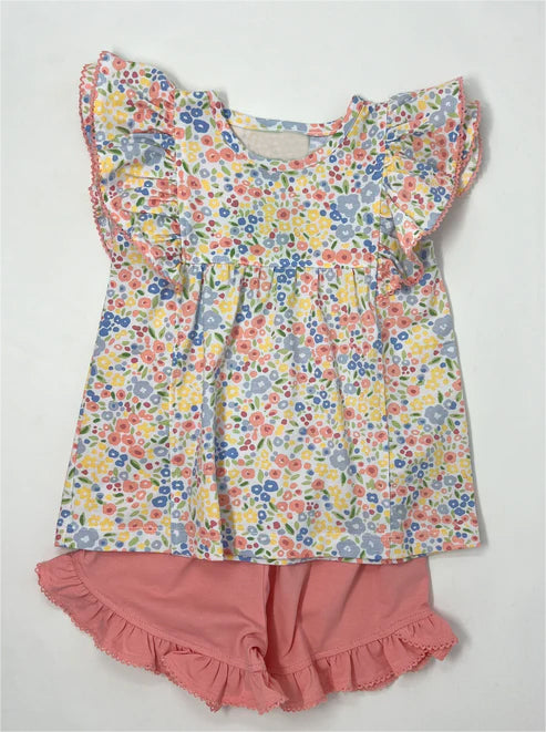 GSSO1008 Hot Sale Floral Kid Summer Short Sleeve Shirt Outfit Kid Clothing