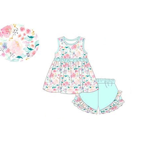 GSSO1015 Floral Kid Summer Clothing Children Short Sleeve Top Outfit