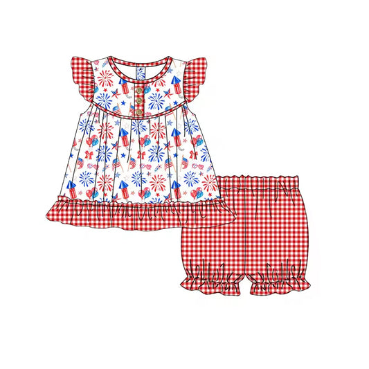 GSSO1024 Red 4th of July Cute Kid Summer Clothing Short Sleeve Top Children Outfit