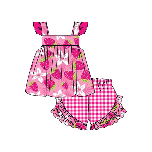GSSO1035 Pink Desgin Cute Kid Summer Clothing Children Shorts Sleeve Child Clothes