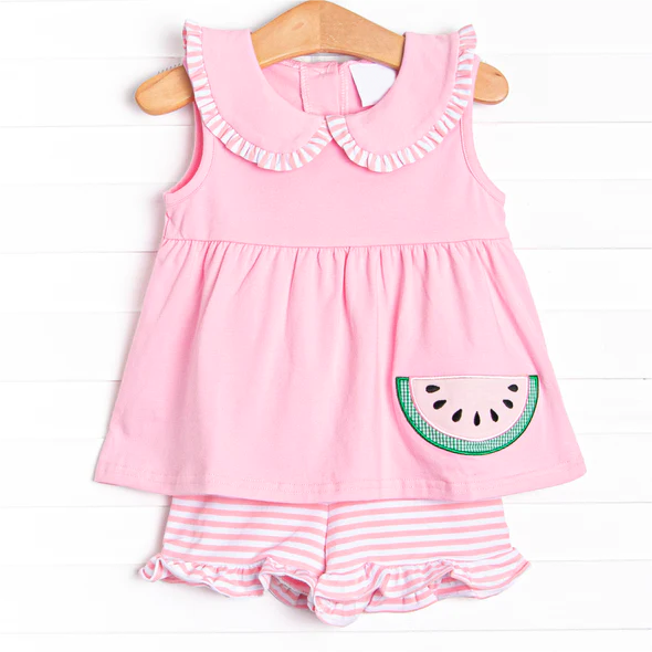 GSSO1055 Watermelon Kid Summer Clothing Children Shorts Sleeve Top Child Outfit