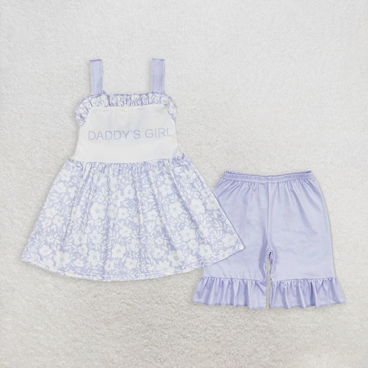 6.3 RTS NO MOQ Baby Girls Summer Sets GSSO1069 Daddy's Girl Straps Tunic Top Summer Ruffle Shorts Clothes Sets