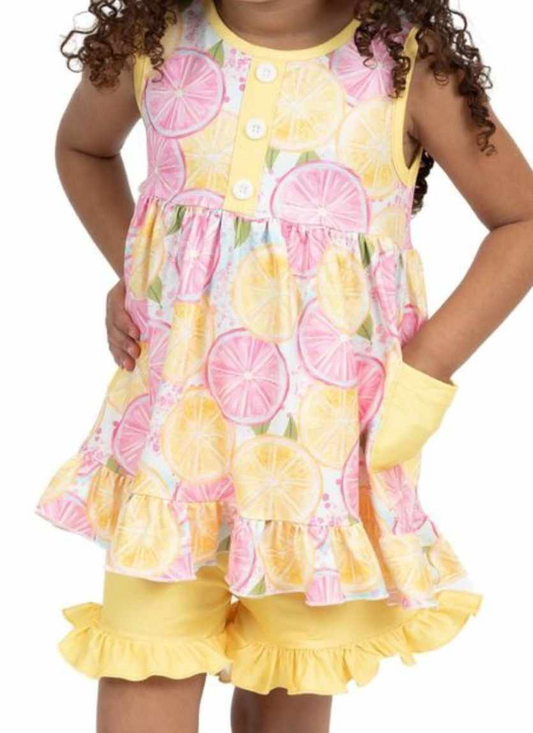 GSSO1079 Lemon Yellow Cute Kid Clothing Children Shorts 2pcs Set