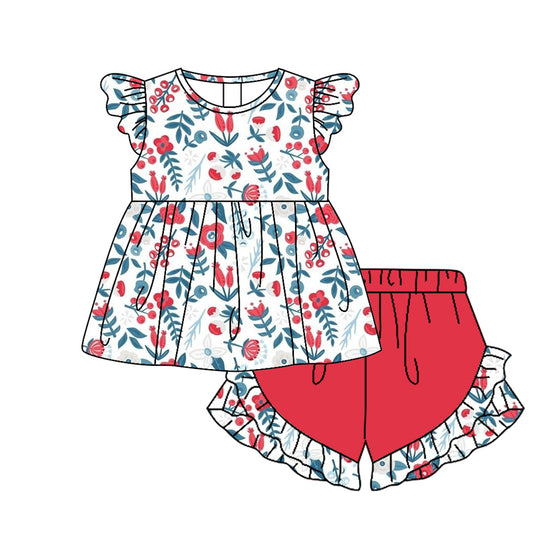 GSSO1093 Floral Red Cute Kid Clothing Children Shorts Clothes