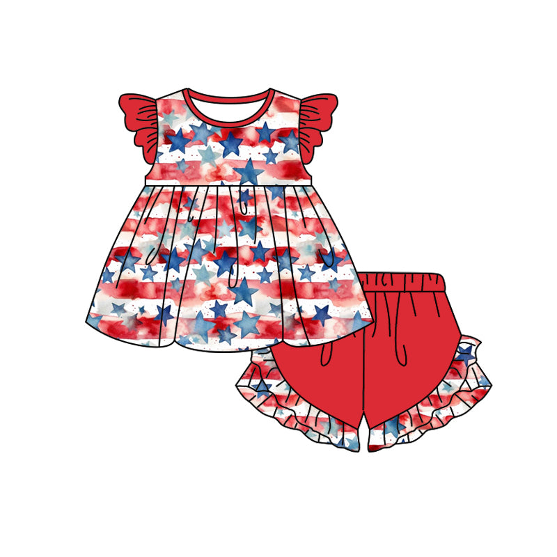 GSSO1113 Red Cute Kid Summer Clothing  Shorts Sleeve Top Children Outfit