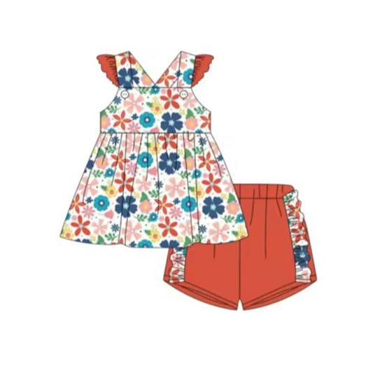 GSSO1116 Floral Cute Kid Summer Clothing Children Shorts Sleeve Top Outfit