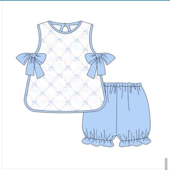 GSSO1119 Blue Color Cute Kid Summer Clothing Children Shorts Sleeve Top Outfit