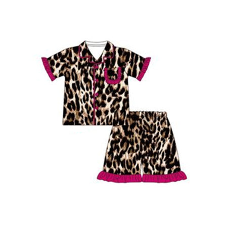 GSSO1121 Leopard Cute Kid Summer Clothing Children Shorts Sleeve Top Outfit