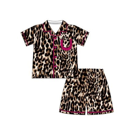 GSSO1121 Leopard Kid Summer Clothing Children Shorts Sleeve Top Outfit
