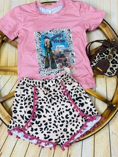 GSSO1150 Pink Singer Kid Summer Short Sleeve Shirt Outfit Kid Clothes