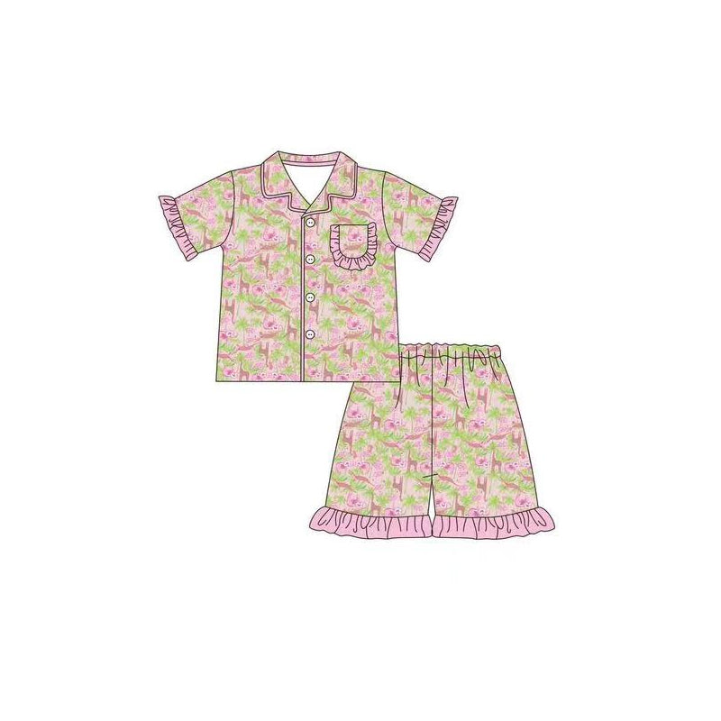 GSSO1164 Pink  Floral Summer Short Sleeve Shirt Outfit Kid Clothing