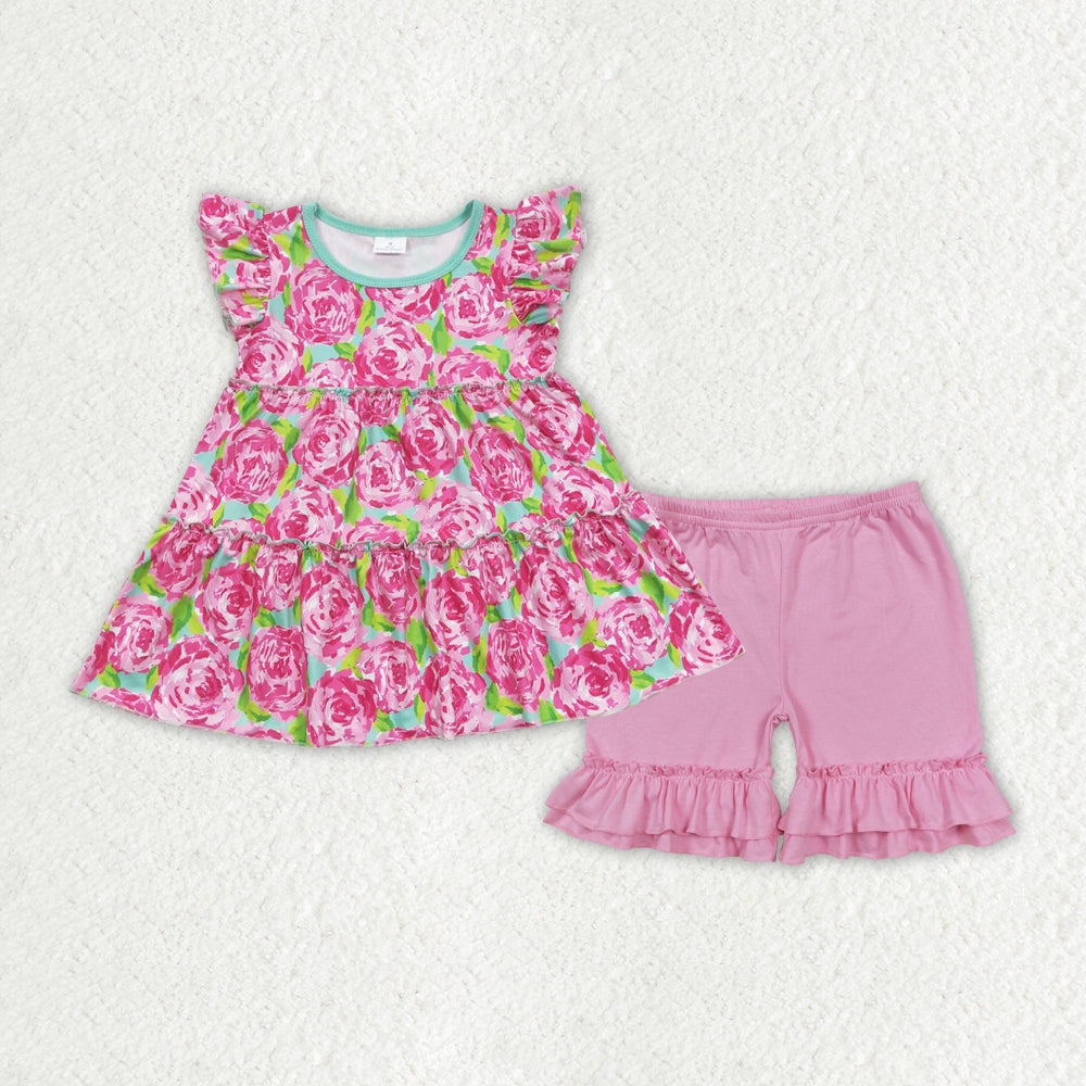 GSSO1171 Floral Cute Summer Short Sleeve Outfit Kid Clothing