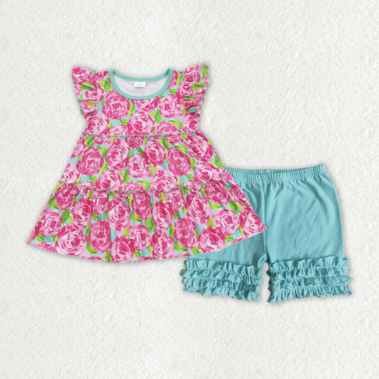 GSSO1173 Floral Cute Summer Short Sleeve Outfit Kid Clothing