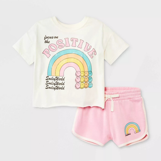 GSSO1175 Rainbow Cute Summer Short Sleeve Outfit Kid Clothing