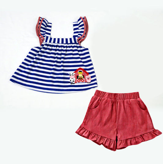 GSSO1195 Farm Girl Summer Short Sleeve Outfit Kid Clothing