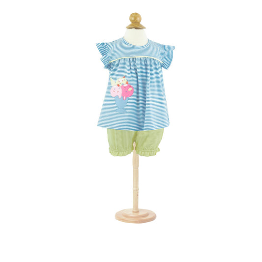 GSSO1198 Blue Girl Summer Short Sleeve Outfit Kid Clothing