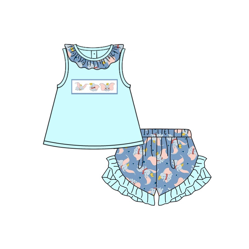 GSSO1203 Blue Girl Clothes Summer Short Sleeve Outfit Kid Clothing Set