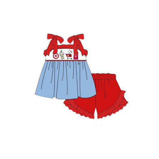 GSSO1205 Red Girl Clothes Summer Short Sleeve Outfit Kid Clothing Set