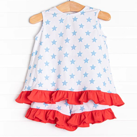 GSSO1217 Stars Girl Clothes Summer Short Sleeve Outfit Kid Clothing Set