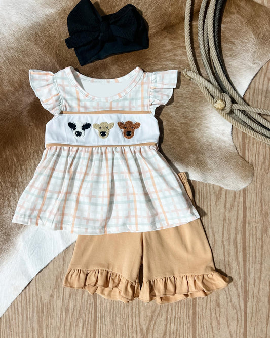 GSSO1228 Cow Girls Clothes Summer Short Sleeve Outfit Kid Clothing Sets 的副本