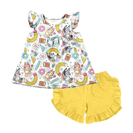 GSSO1246 Yellow Girl Clothes Summer Short Sleeve Kid Outfit