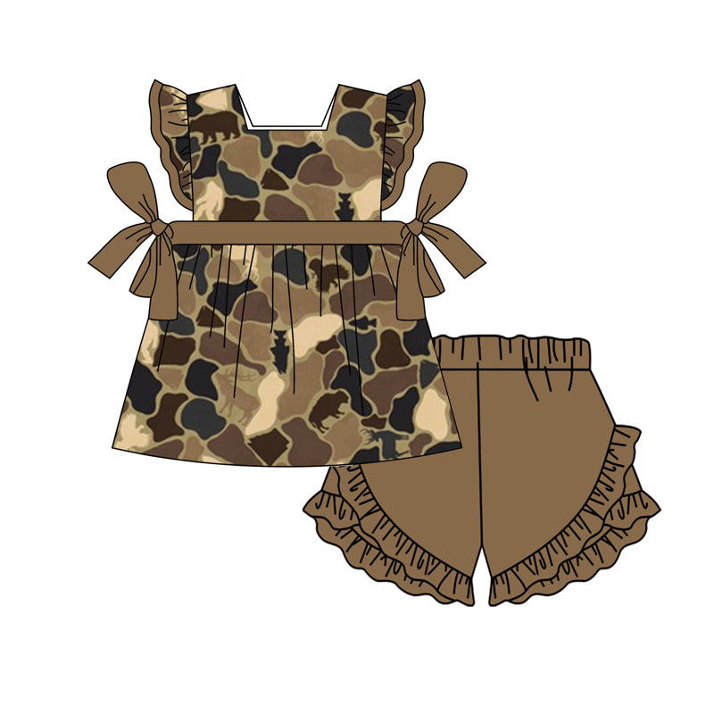 GSSO1264 Camo Cute Clothes Summer Short Sleeve Kid Clothing Set