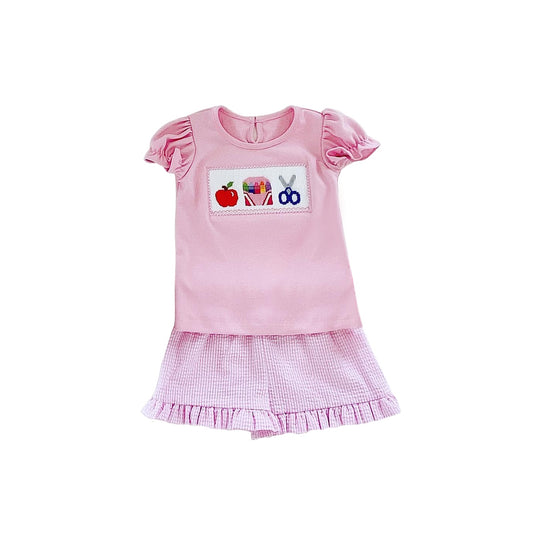 GSSO1267 Pink Cute Clothes Summer Short Sleeve Kid Clothing Set