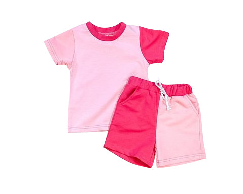 GSSO1269 Pink Cute Clothes Summer Short Sleeve Kid Clothing Set