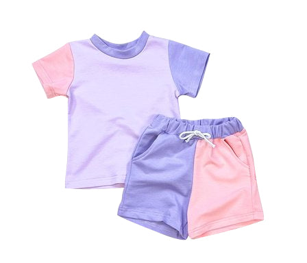 GSSO1270 Purple Cute Clothes Summer Short Sleeve Kid Clothing Set