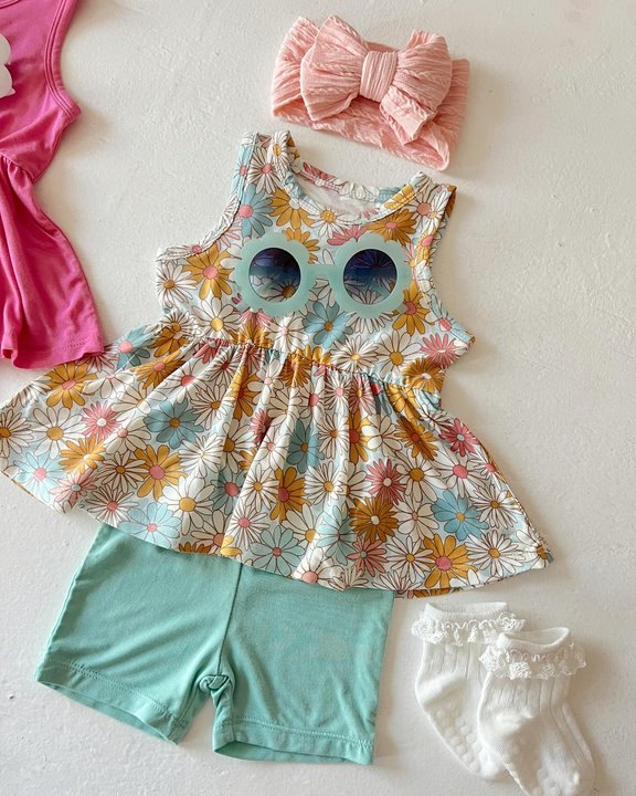 GSSO1271 Floral Cute Clothes Summer Short Sleeve Kid Clothing Set