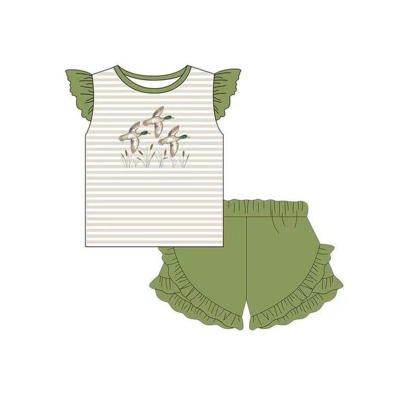 GSSO1285 Duck Girl Clothes Summer Short Sleeve Kid Clothing Set Boutique Outfit