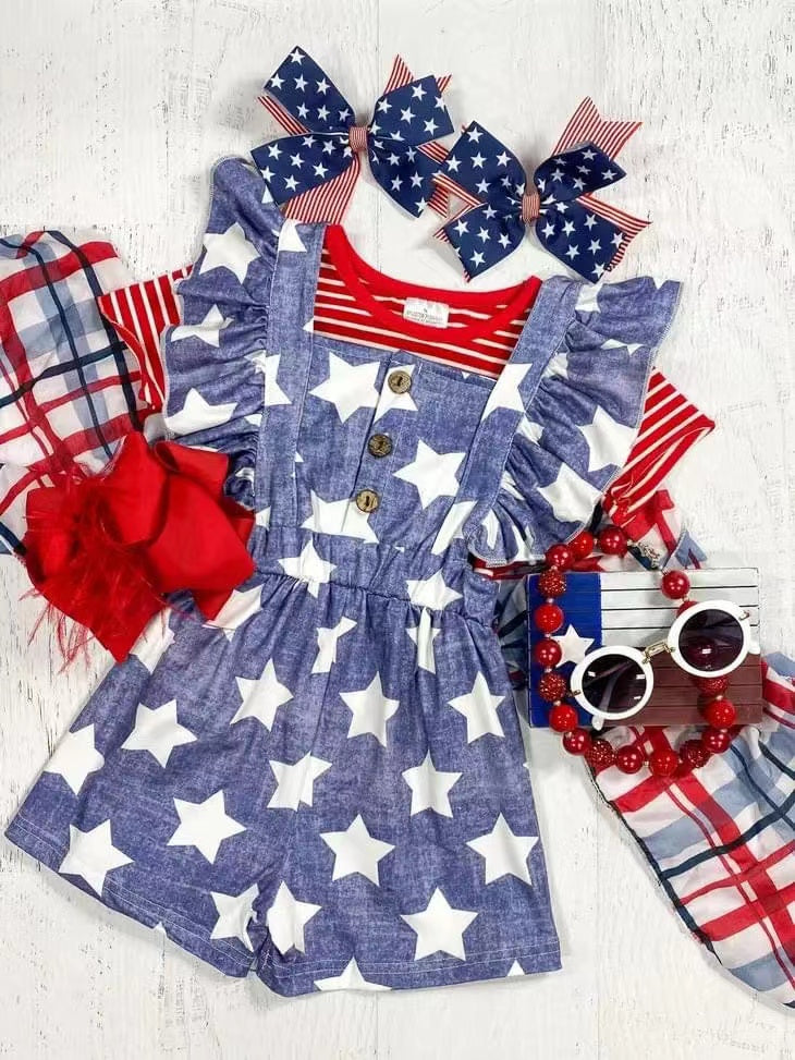 GSSO1289 4th of July Girl Clothes Summer Short Sleeve Kid Clothing Set Boutique Outfit