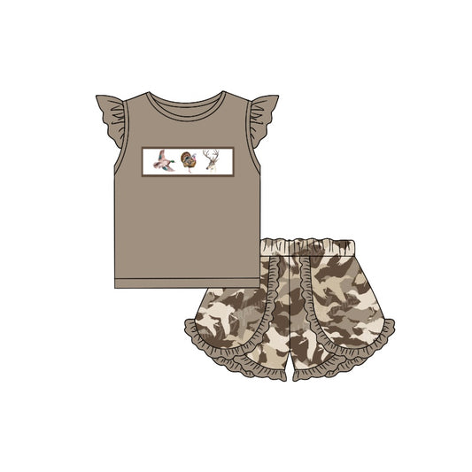 GSSO1295 Camo Summer Short Sleeve Kid Clothing Set Boutique Outfits