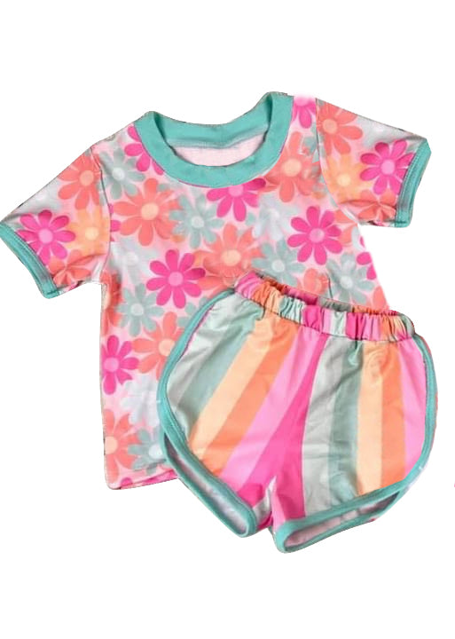 GSSO1297 Floral Summer Short Sleeve Kid Boutique Outfits