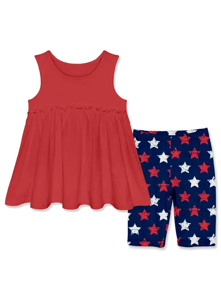 GSSO1302 Red Stars Summer Short Sleeve Kid Boutique Outfits