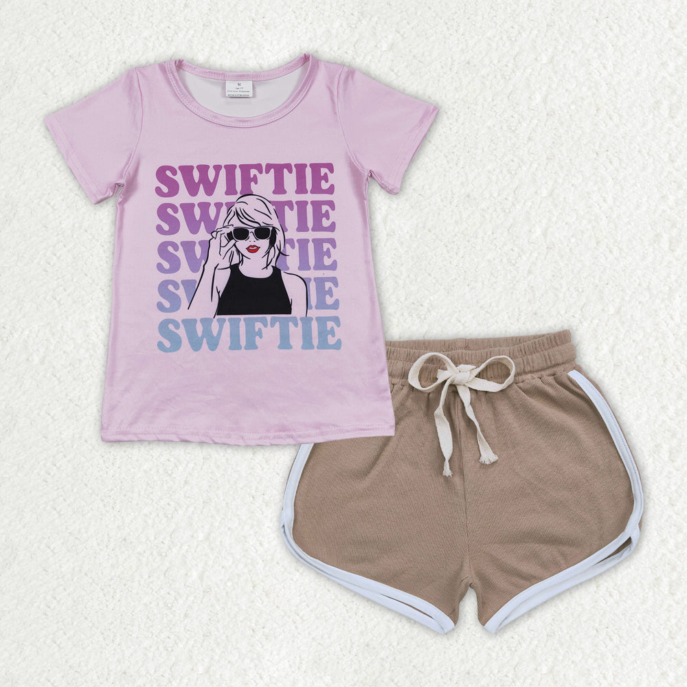 GSSO1312 Baby Girls Baby Purple Swiftie Singer Top Light Brown Shorts Outfit