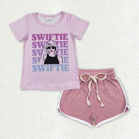 GSSO1313 Baby Girls Baby Purple Swiftie Singer Top Dark Pink Shorts Outfit