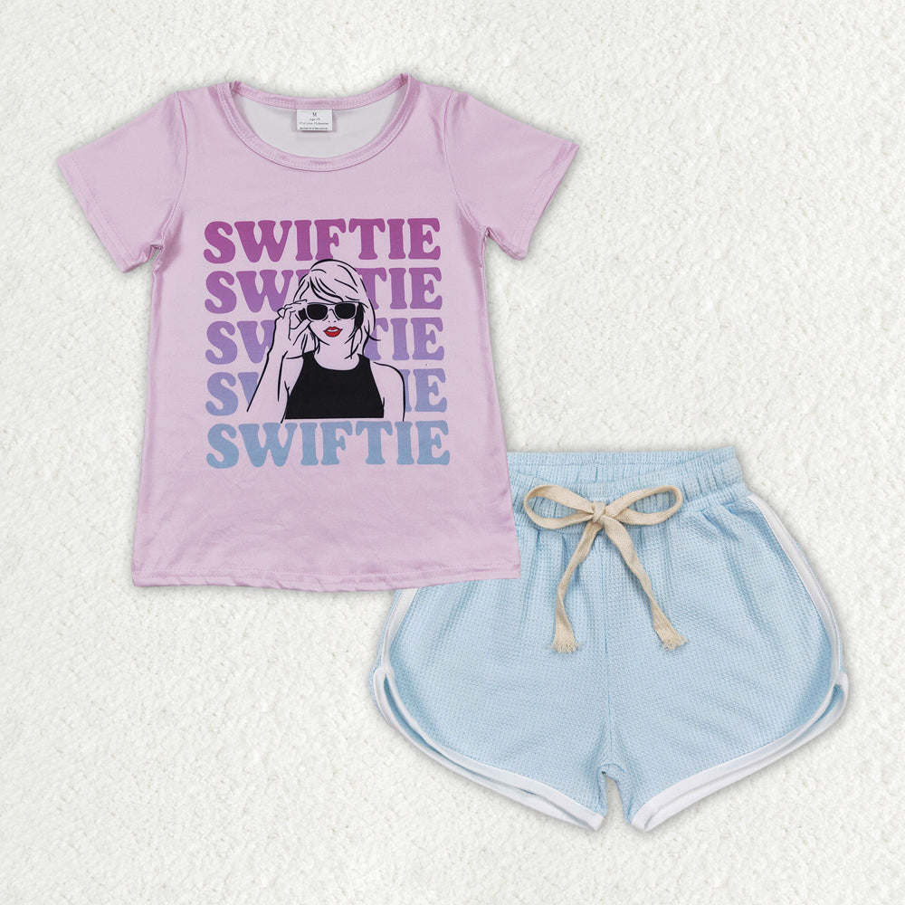 GSSO1315 Baby Girls Baby Purple Swiftie Singer Top Blue Shorts Outfit