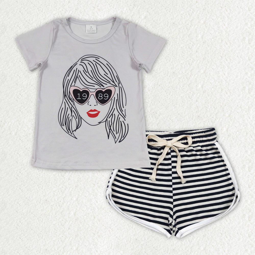 GSSO1326 Taylor Swift Top cotton Black Striped Shorts Outfit