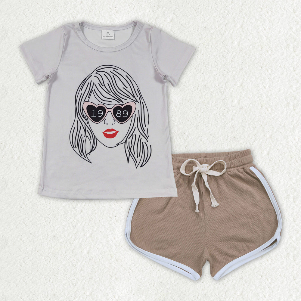 GSSO1329 Taylor Swift Top cotton Light Brown Shorts Outfit