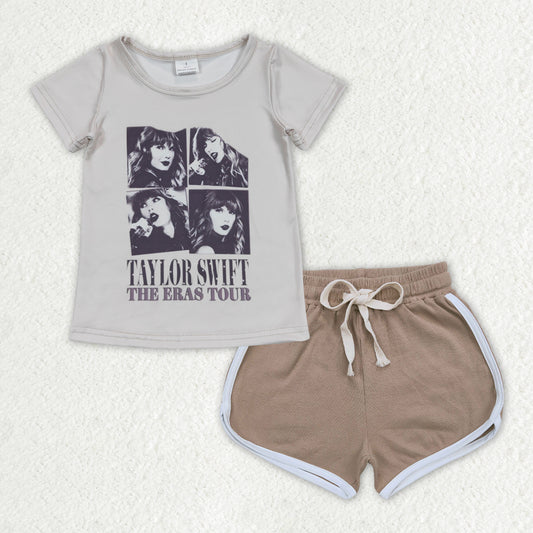 GSSO1333 Taylor Swift The Eras Tour Top Cotton Brown Shorts Outfit