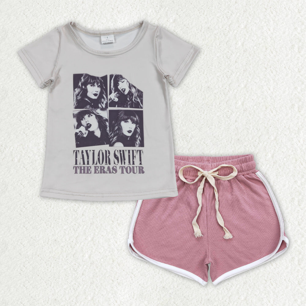 GSSO1334 Taylor Swift The Eras Tour Top Cotton Dark Pink Shorts Outfit