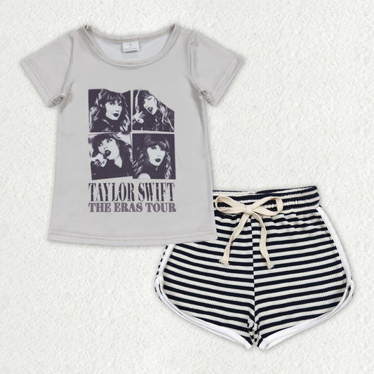 GSSO1336 Taylor Swift The Eras Tour Top Cotton Black Striped Shorts Outfit